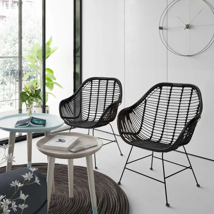 Clearance Wohnen Rattan Geflechtstühle mit Armlehnen - Bregenza (2er Set)