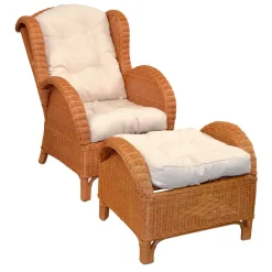 New Wohnen Rattansessel & Fußhocker Set - Nesaris (zweiteilig)