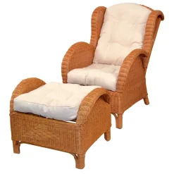 New Wohnen Rattansessel & Fußhocker Set - Nesaris (zweiteilig)