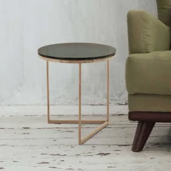 New Wohnen Rauchglas Beistelltisch mit Gestell in Rosegold - Shivan