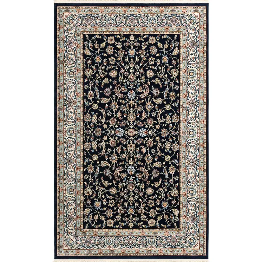 New Wohnen Rechteckiger Orient Teppich in Dunkelblau & Creme - Pandau