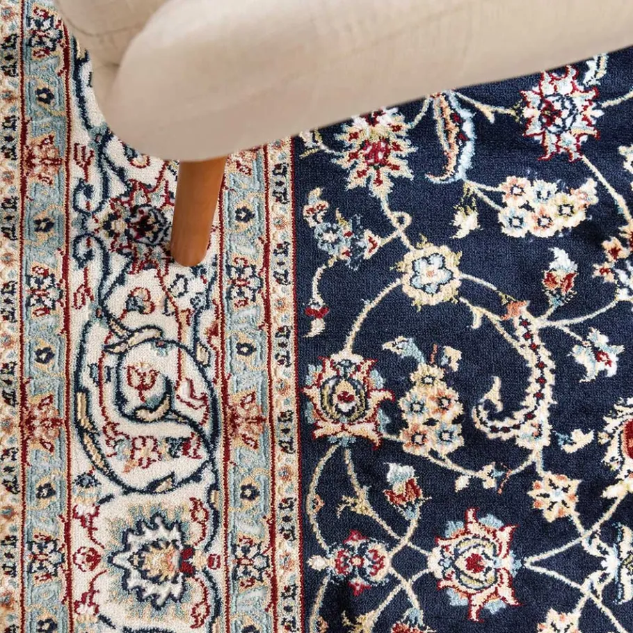 New Wohnen Rechteckiger Orient Teppich in Dunkelblau & Creme - Pandau