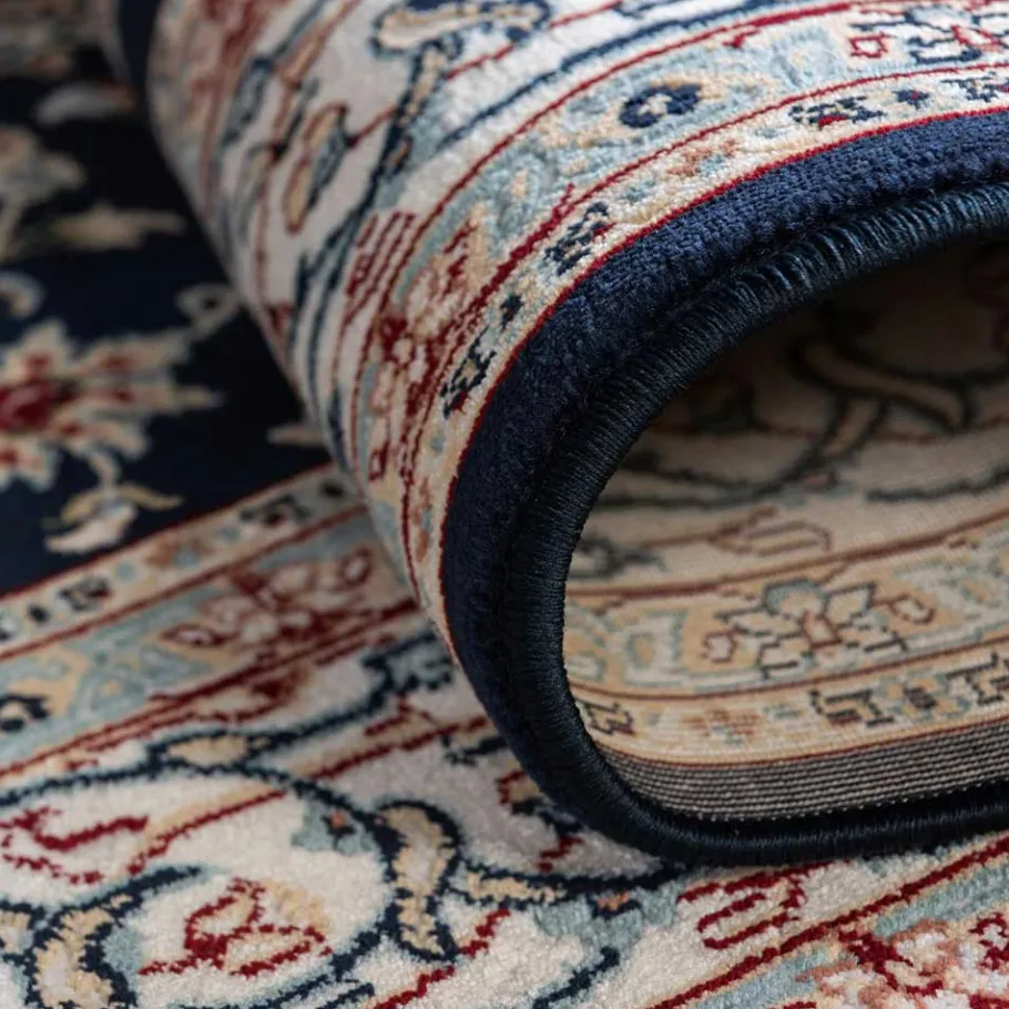 New Wohnen Rechteckiger Orient Teppich in Dunkelblau & Creme - Pandau