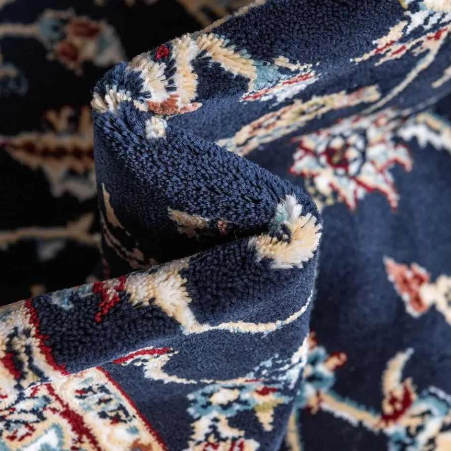 New Wohnen Rechteckiger Orient Teppich in Dunkelblau & Creme - Pandau