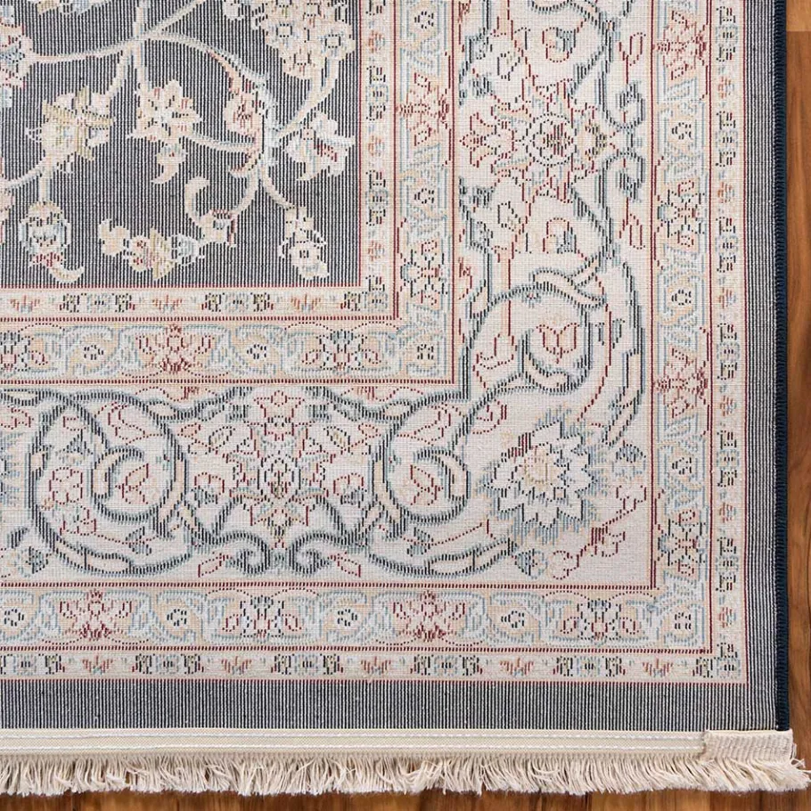 New Wohnen Rechteckiger Orient Teppich in Dunkelblau & Creme - Pandau