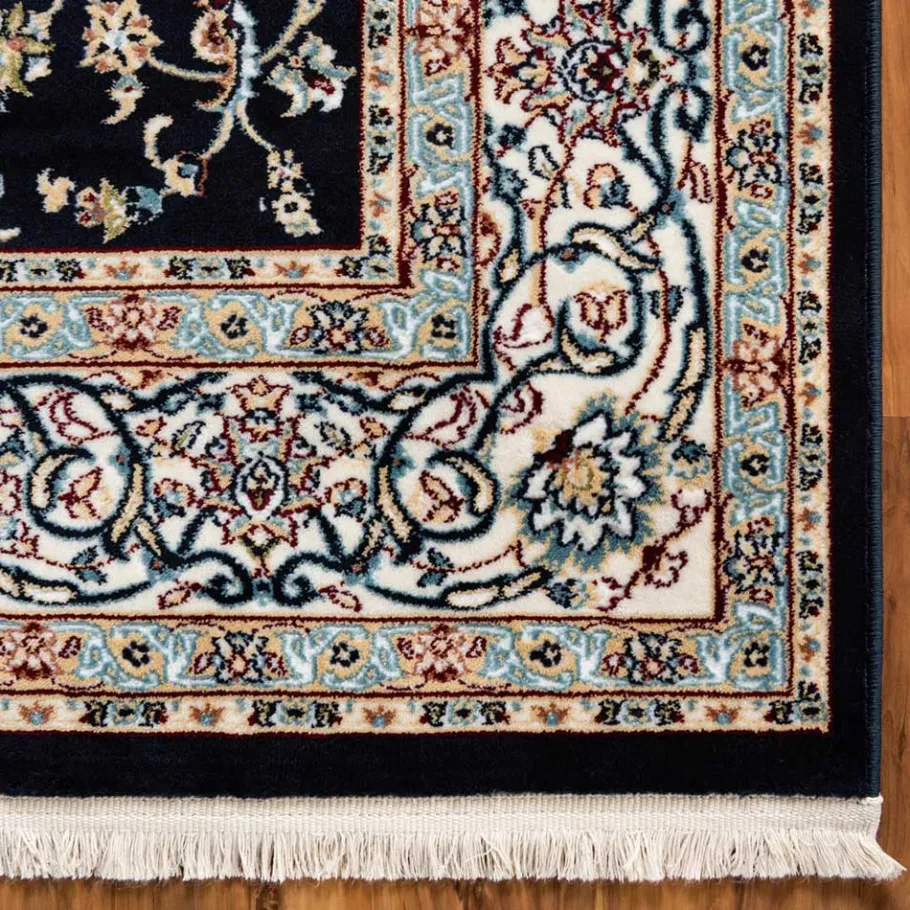 New Wohnen Rechteckiger Orient Teppich in Dunkelblau & Creme - Pandau