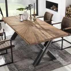 Outlet Wohnen Recyclingholz Designtisch mit Teak Platte - Mocima
