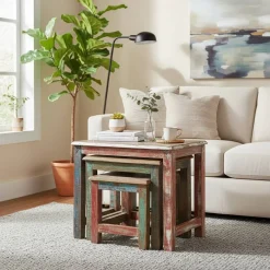 New Wohnen Recyclingholz Dreisatztisch Shabby Style - Joe (dreiteilig)
