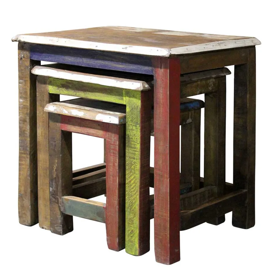 New Wohnen Recyclingholz Dreisatztisch Shabby Style - Joe (dreiteilig)