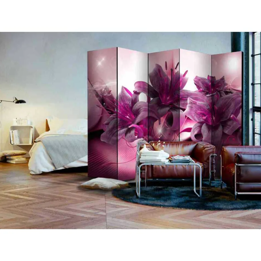 Sale Wohnen Reizvoller Leinwand Paravent in Violett - Fanito