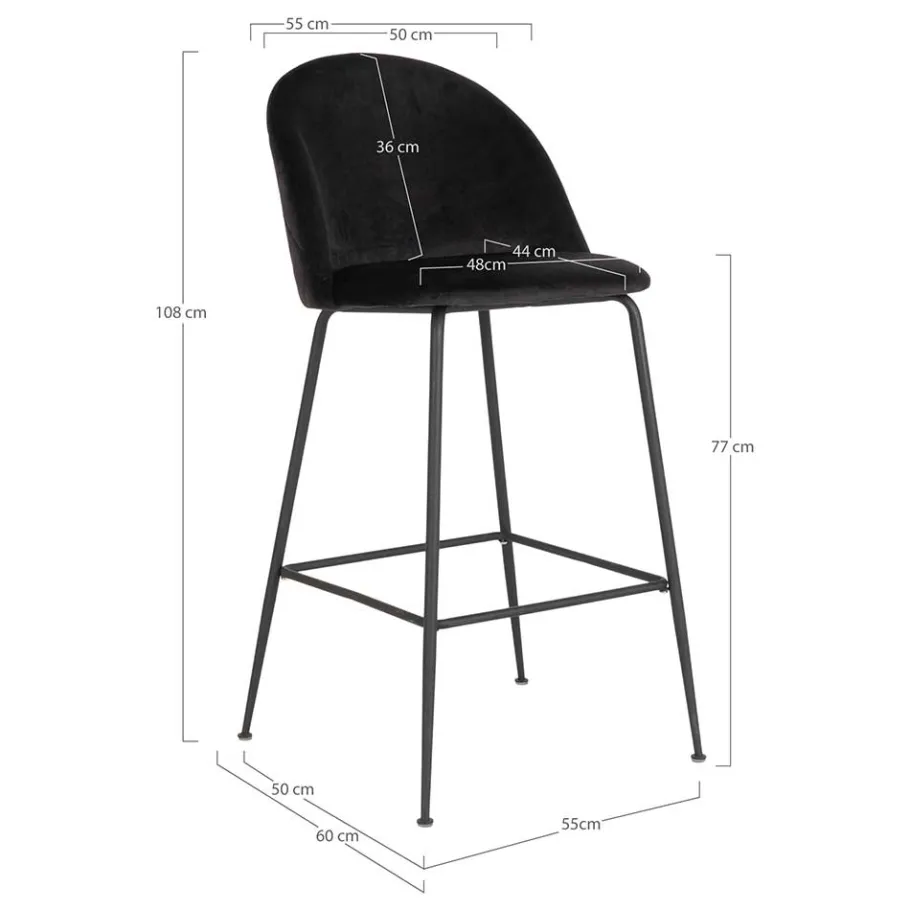 Sale Wohnen Retro Barstühle aus schwarzem Samt - Baltimoore (2er Set)
