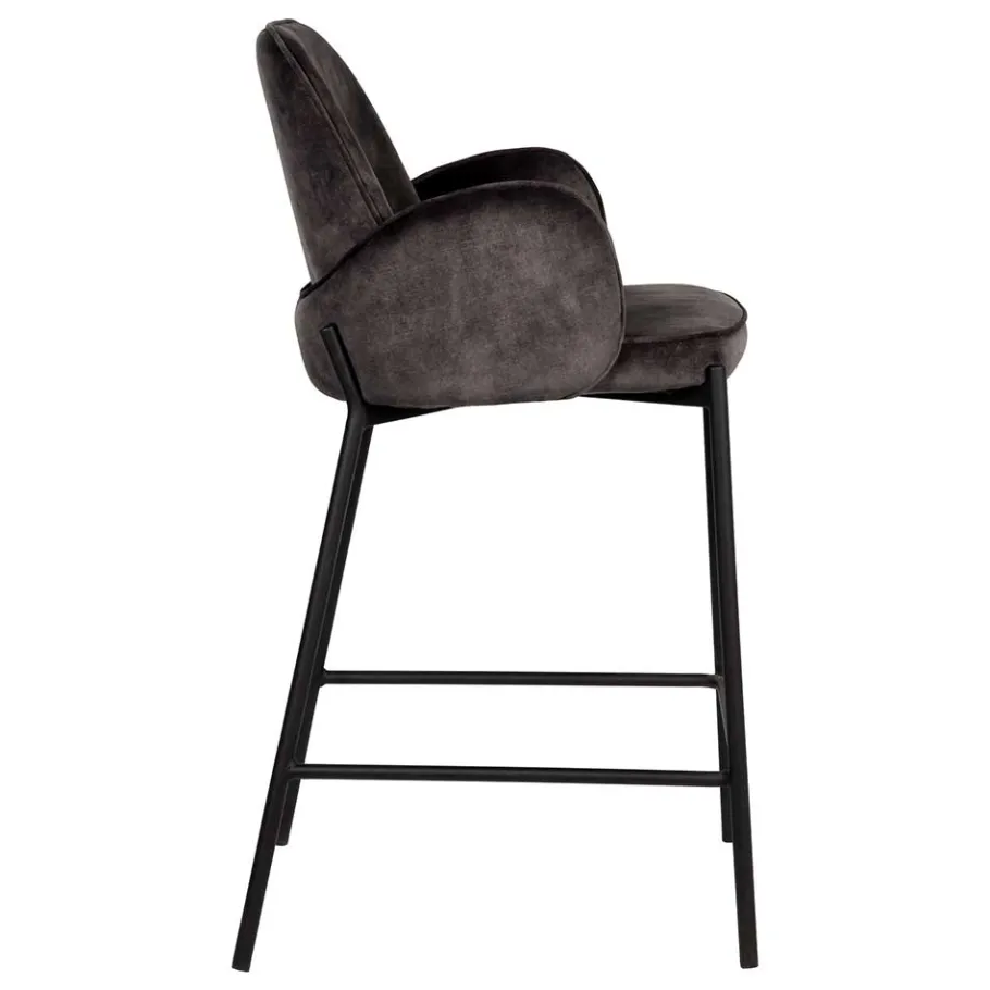 Best Wohnen Retro Barstuhl aus Velours Anthrazit - Vatros (2er Set)