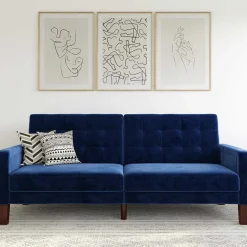 Hot Wohnen Retro Bettsofa in Blau Samt - Silvaria