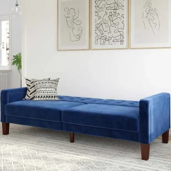 Hot Wohnen Retro Bettsofa in Blau Samt - Silvaria