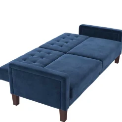 Hot Wohnen Retro Bettsofa in Blau Samt - Silvaria