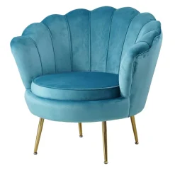 Best Wohnen Retro Design Muschelsessel in Blau Samt - Desancto