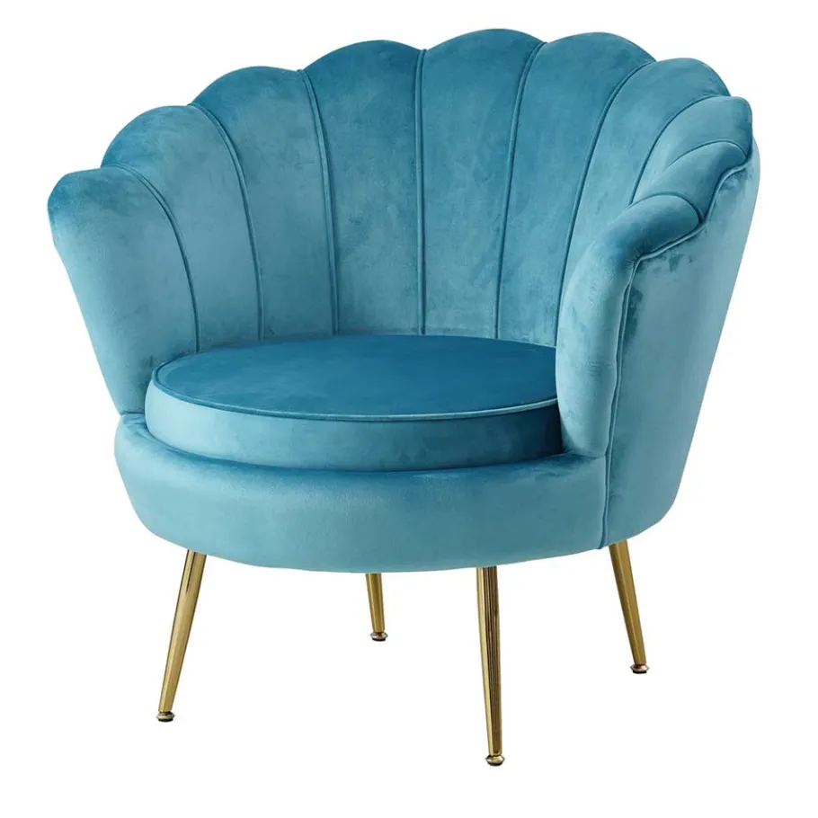 Best Wohnen Retro Design Muschelsessel in Blau Samt - Desancto