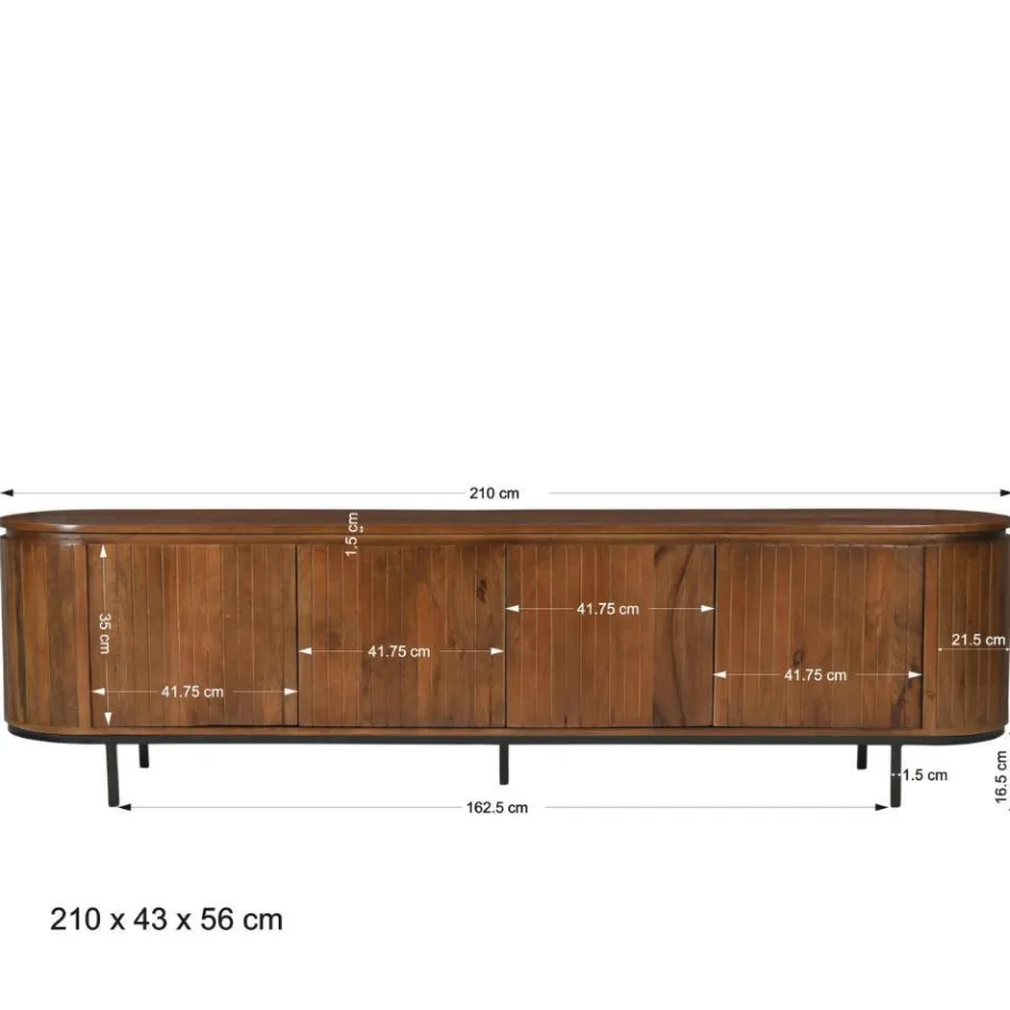 Discount Wohnen Retro Design TV Lowboard aus Mangoholz - Galadira