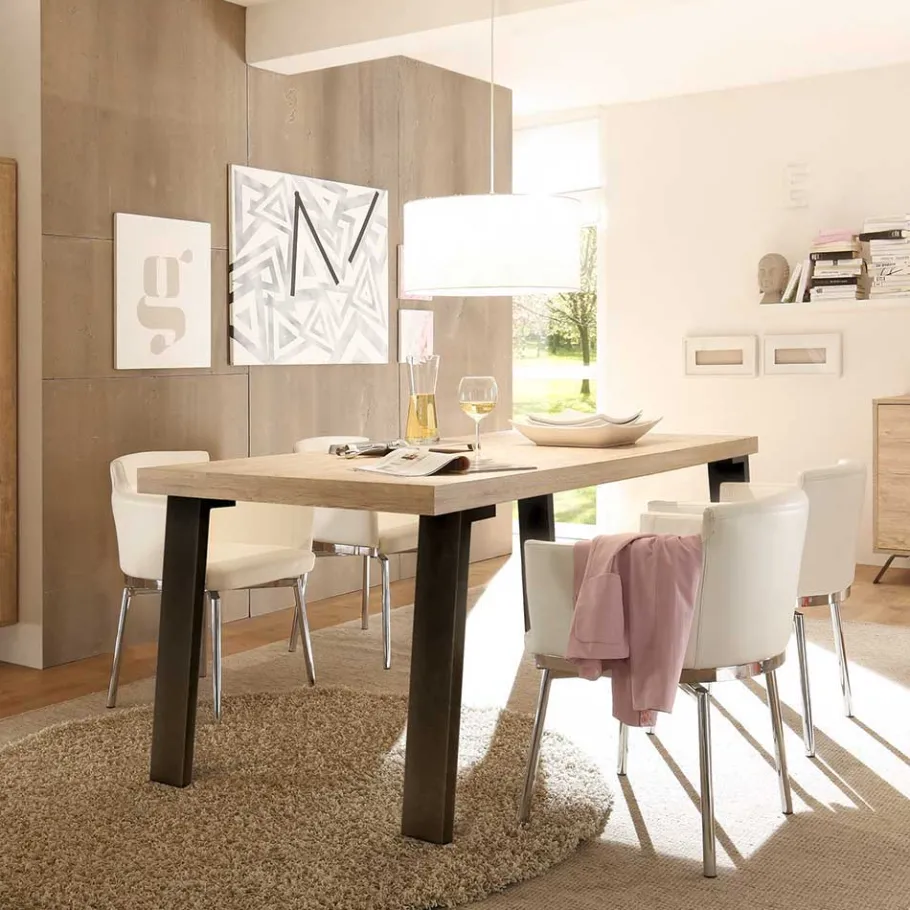 Outlet Wohnen Retro Esszimmer Einrichtung in Eiche - Rodonda (dreiteilig)