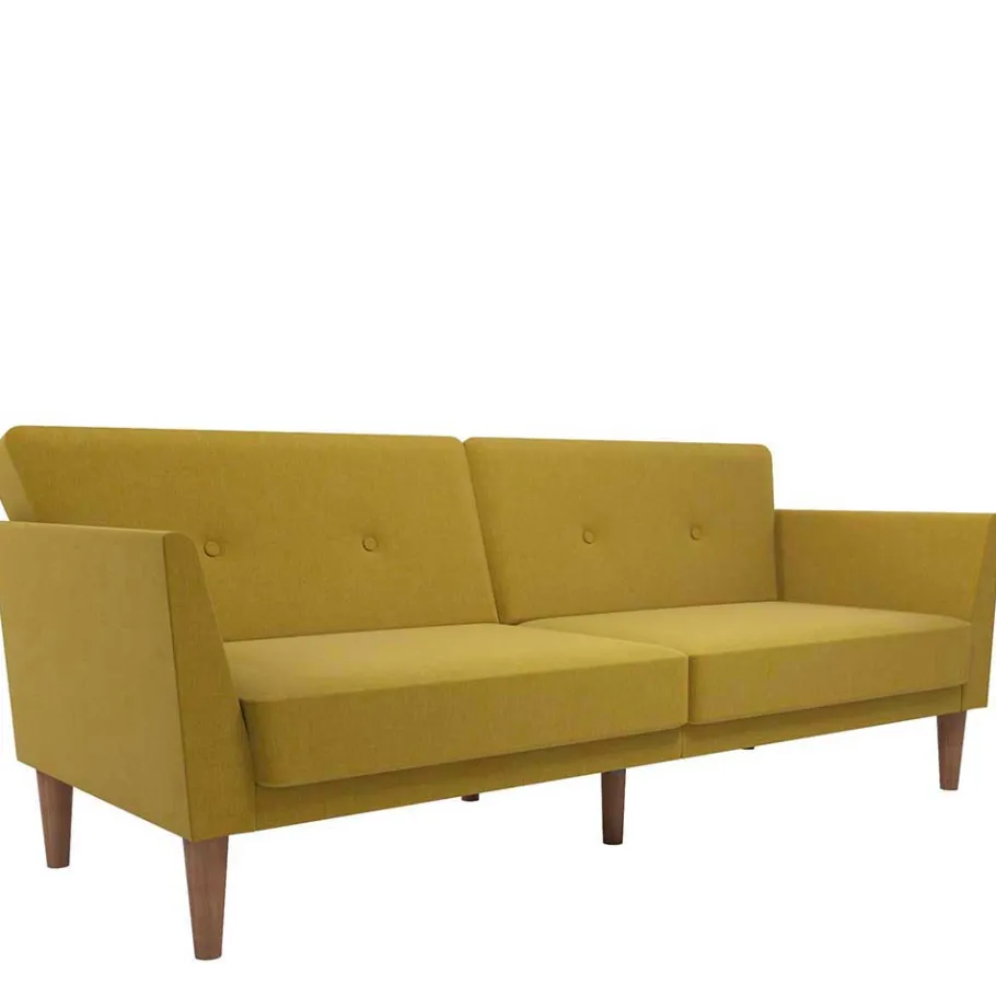 New Wohnen Retro Klappcouch in Senfgelb und Natur - Fiby