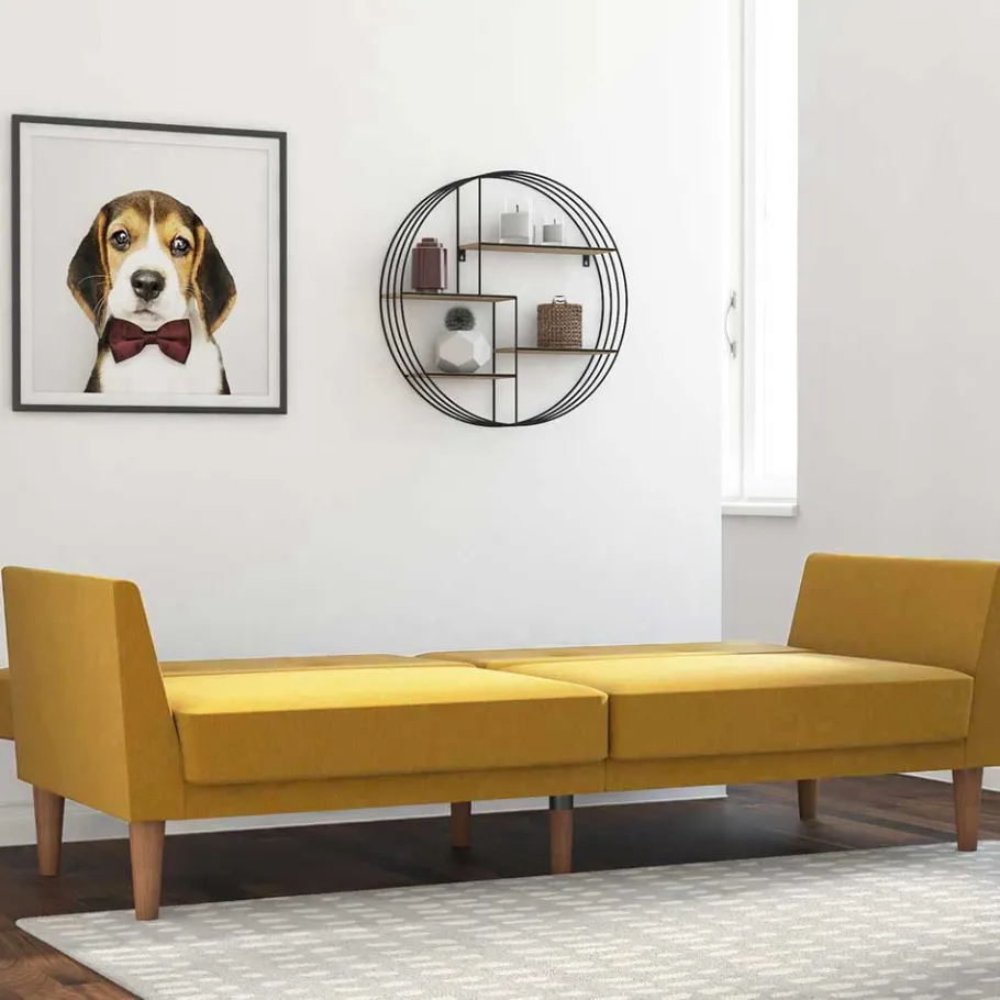 New Wohnen Retro Klappcouch in Senfgelb und Natur - Fiby