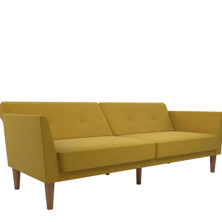 New Wohnen Retro Klappcouch in Senfgelb und Natur - Fiby