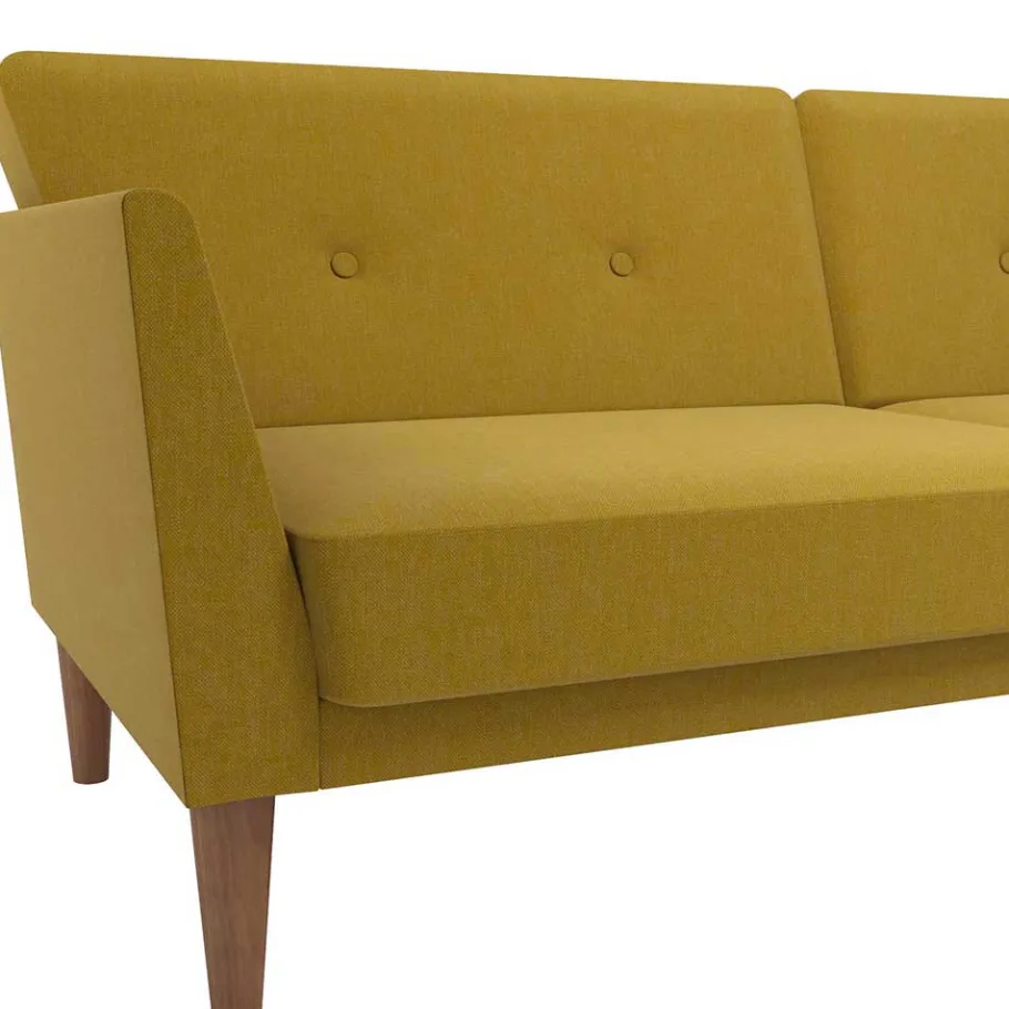 New Wohnen Retro Klappcouch in Senfgelb und Natur - Fiby