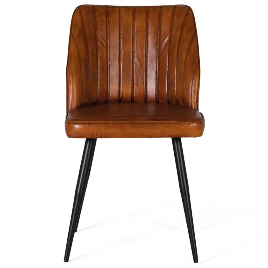 Online Wohnen Retro Lederstuhl in Cognac Braun - Valtte