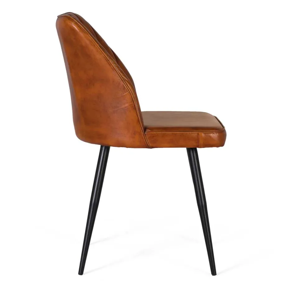Online Wohnen Retro Lederstuhl in Cognac Braun - Valtte