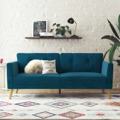 Clearance Wohnen Retro Look Samtsofa in Blau - Vletko