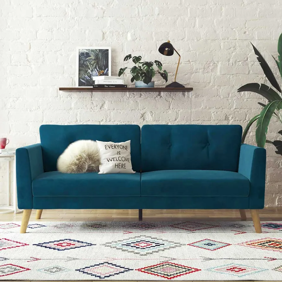 Clearance Wohnen Retro Look Samtsofa in Blau - Vletko