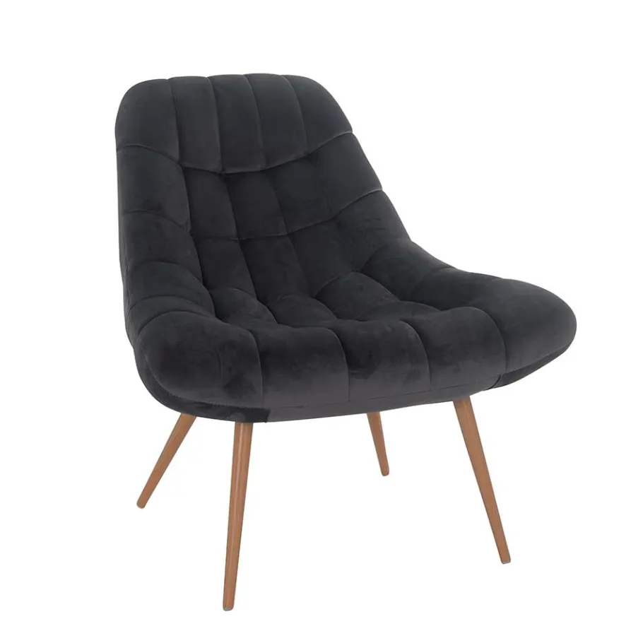 Outlet Wohnen Retro Loungsstuhl in Dunkelgrau Samt - Corners