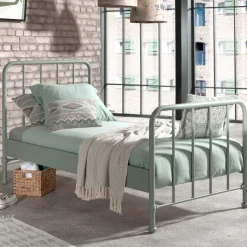 Sale Wohnen Retro Metallbett 90x200 in Graugrün - Buonco