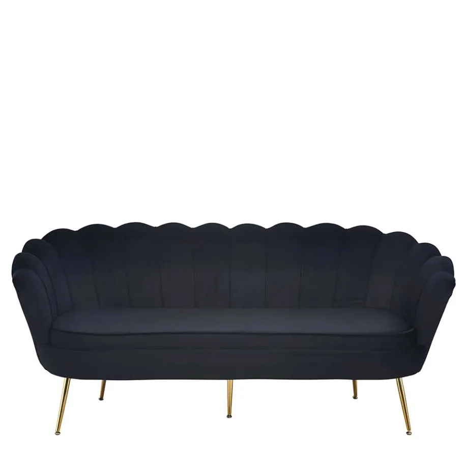 Wohnen Retro Muschelsofa in Schwarz Samt - Aluna