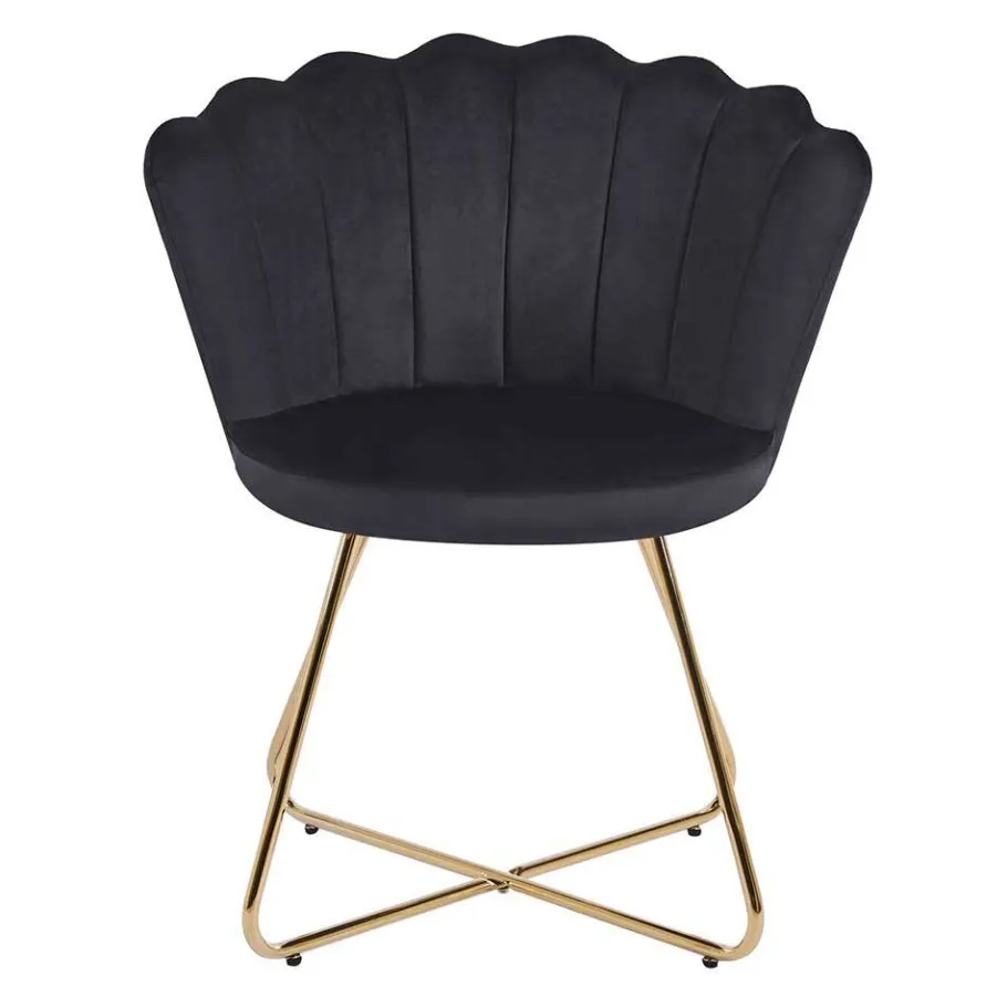 Best Wohnen Retro Muschelstühle in Schwarz Samt - Rubins (2er Set)