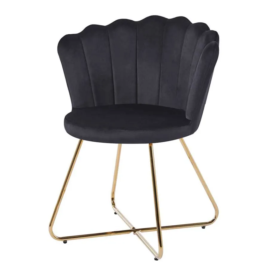 Best Wohnen Retro Muschelstühle in Schwarz Samt - Rubins (2er Set)