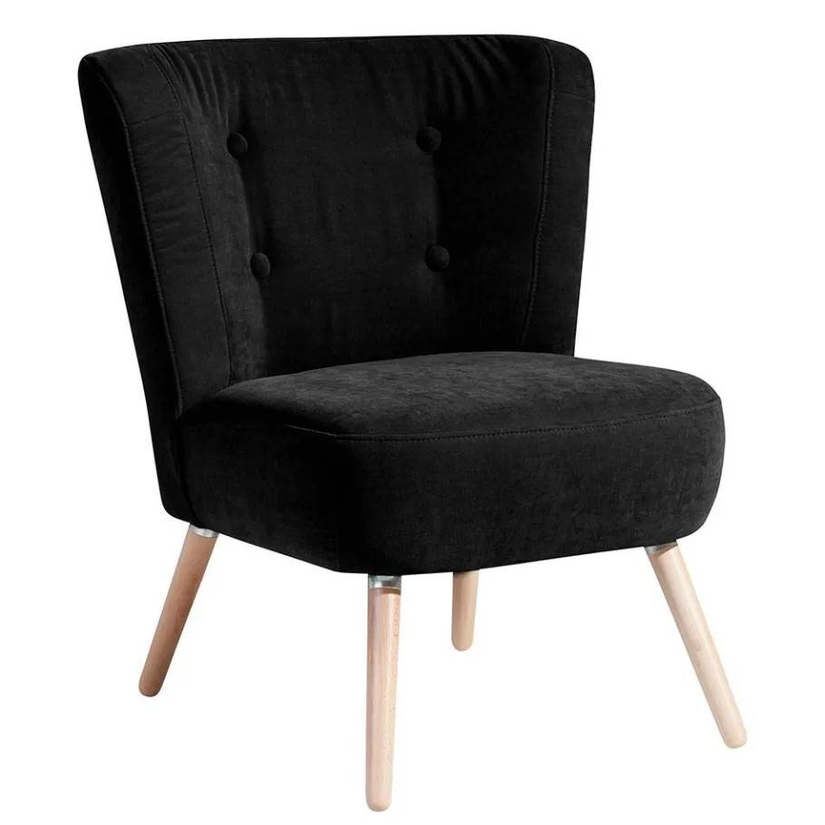 Hot Wohnen Retro Polstersessel in Schwarz Velours - Adaliz
