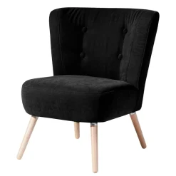 Hot Wohnen Retro Polstersessel in Schwarz Velours - Adaliz