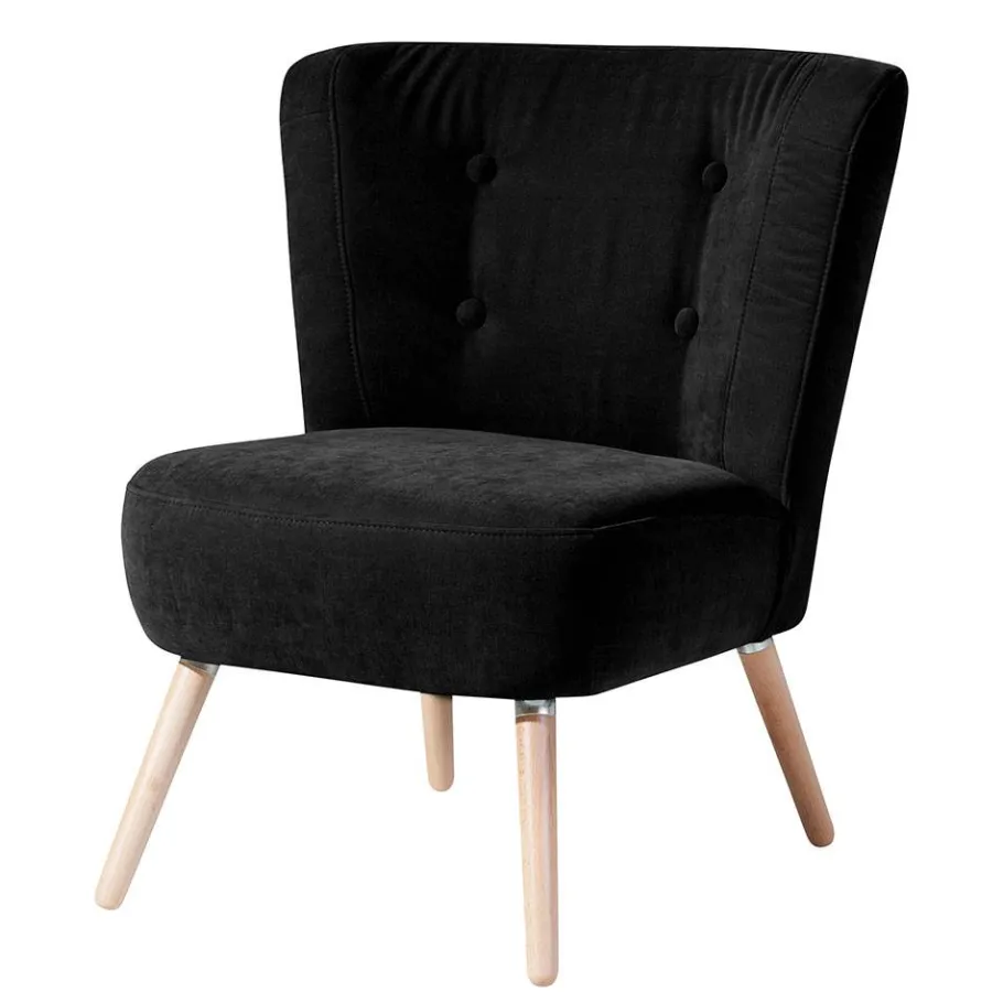 Hot Wohnen Retro Polstersessel in Schwarz Velours - Adaliz