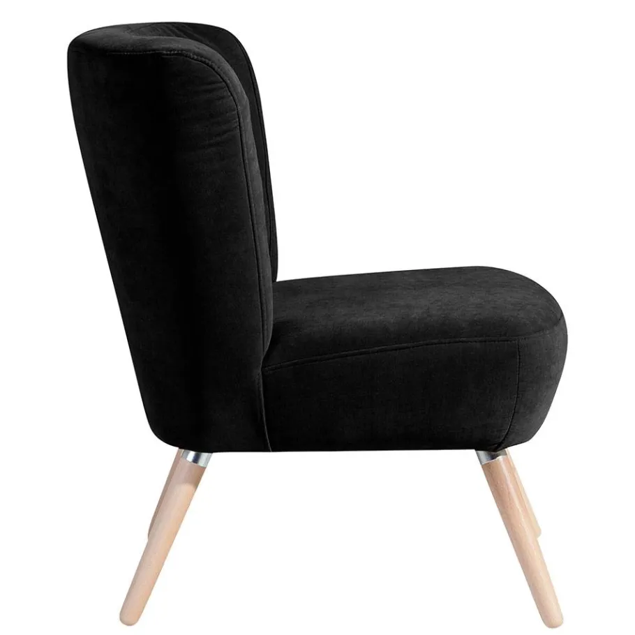 Hot Wohnen Retro Polstersessel in Schwarz Velours - Adaliz