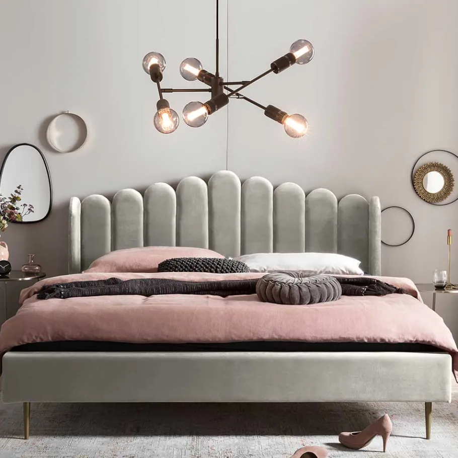 Discount Wohnen Retro Samtbett in Beige - Curomma
