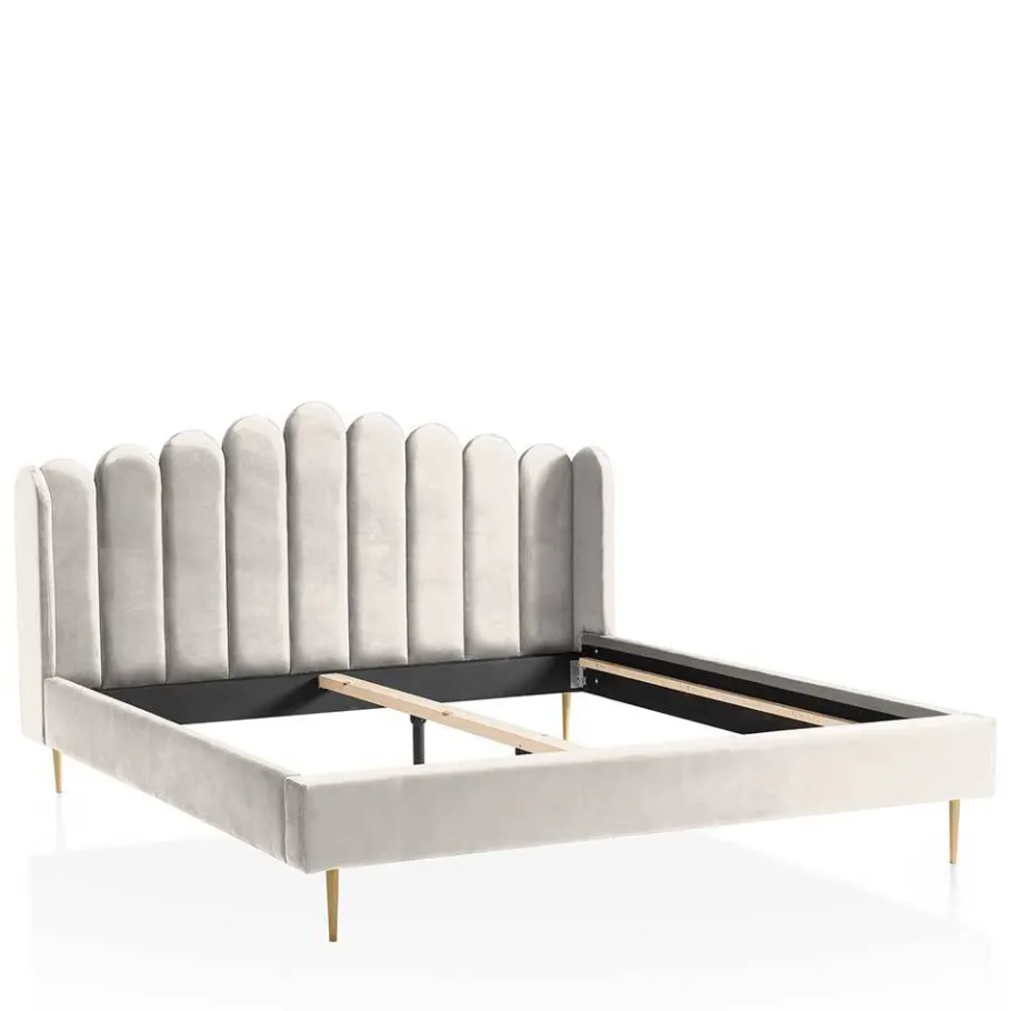 Discount Wohnen Retro Samtbett in Beige - Curomma
