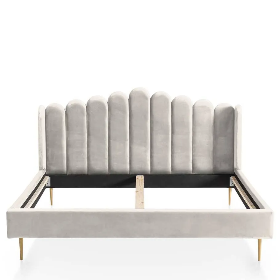 Discount Wohnen Retro Samtbett in Beige - Curomma