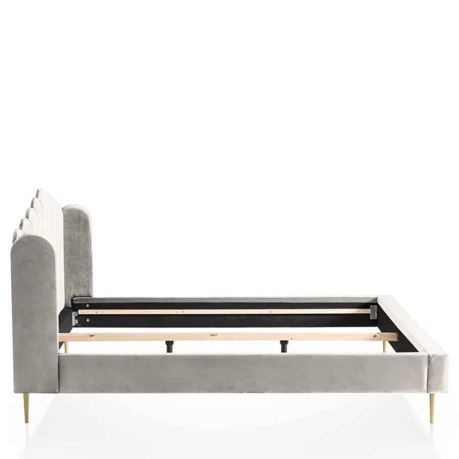 Discount Wohnen Retro Samtbett in Beige - Curomma