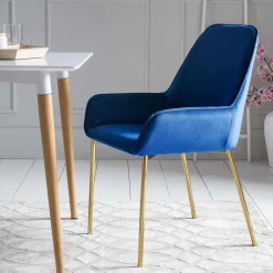 Sale Wohnen Retro Samtstühle in Blau & Gold - Angora (2er Set)