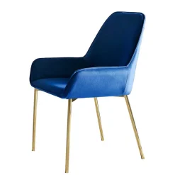 Sale Wohnen Retro Samtstühle in Blau & Gold - Angora (2er Set)