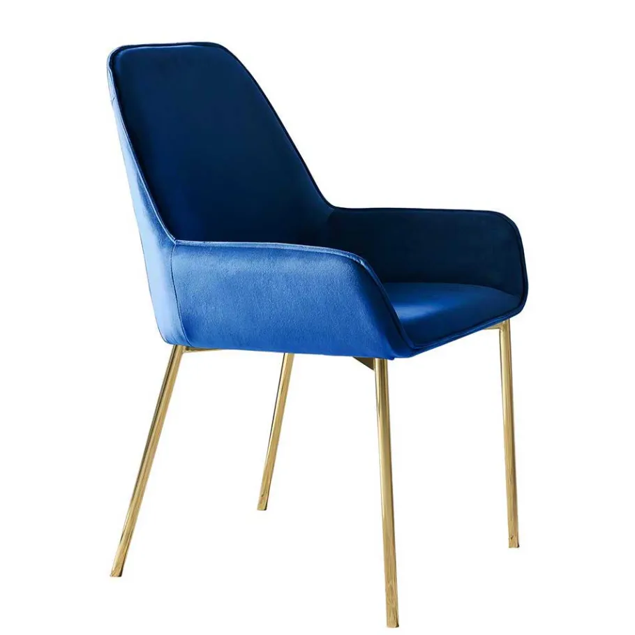 Sale Wohnen Retro Samtstühle in Blau & Gold - Angora (2er Set)