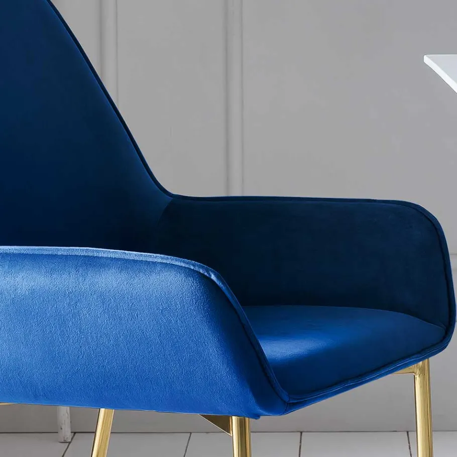 Sale Wohnen Retro Samtstühle in Blau & Gold - Angora (2er Set)