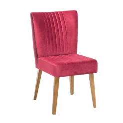 Wohnen Retro Samtstuhl in Pink Kathyn mit Holzbeinen Eiche (2er Set)