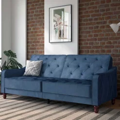 Best Wohnen Retro Schlafsofa in Blau und Nussbaum Braun - Ziovarica